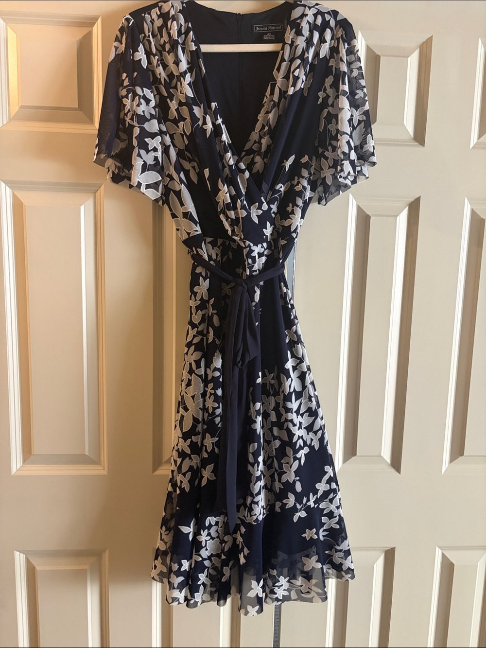 Jessica Howard Navy and White Floral Wrap Midi Dress